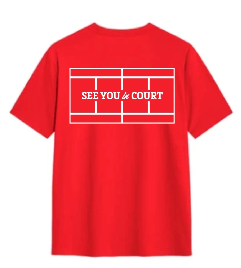 Crimson Red Whippets tennis tee — back view